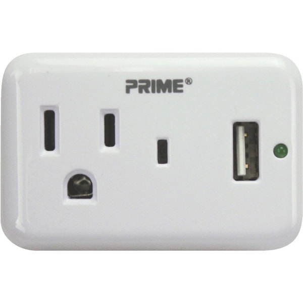 Prime-Line Prime Line PBUSB241S 125 V Outlet & 2.4A USB Port High Charger with Surge Protection; White PBUSB241S - main